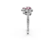 Halo Engagement Ring Setting for Fancy Pink Heart-Shaped Center with Metal-Rimmed Halo, Pave Band and Prong Head in Platinum