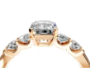 5 Stone Engagement Ring Setting for Emerald Cut Center with Plain Band and Prong Head in Rose Gold