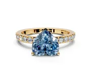 Solitaire Engagement Ring Setting for Fancy Blue Heart-Shaped Center with Round Cut Pave Band and Prong Head in Yellow Gold