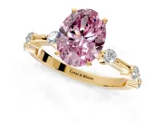 Solitaire Engagement Ring Setting for Fancy Pink Oval Center with Bezel Station Band and Prong Head in Yellow Gold