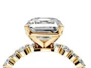 Solitaire Engagement Ring Setting for Asscher Cut Center with Alternating Size Accents and Prong Head in Yellow Gold