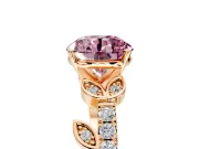 Leaf Motif Engagement Ring Setting for Fancy Pink Round Cut Center with Pave Band and Prong Head in Rose Gold