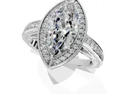Halo Engagement Ring Setting for Marquise Center with Framed Halo, Pave Band and Prong Head in White Gold