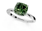 Hidden Halo Engagement Ring Setting for Fancy Green Cushion Cut Center with Plain Band and Tall Prong Head in Sterling Silver