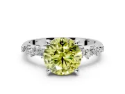 Solitaire Engagement Ring Setting for Fancy Yellow Round Cut Center with Trailing Leaf Accent Band and Prong Head in White Gold