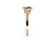 Solitaire Engagement Ring Setting for Fancy Green Pear-Shaped Center with Crossover Accents and Prong Head in Yellow Gold