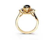 3 Stone Engagement Ring Setting for Fancy Black Marquise Center with Crossover Basket, Pave Band and Prong Head in Yellow Gold