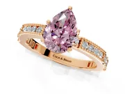 Solitaire Engagement Ring Setting for Fancy Pink Pear-Shaped Center with Milgrain-Edged Pave Band and Prong Head in Rose Gold