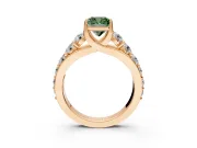 Solitaire Engagement Ring Setting for Fancy Green Cushion Cut Center with Graduated Shared Prongs and Prong Head in Rose Gold