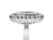 Halo Engagement Ring Setting for Emerald Cut Center with Milgrain Bezel Rim, Plain Band and Prong Head in Platinum