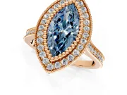 Halo Engagement Ring Setting for Fancy Blue Marquise Center with Milgrain Frame, Pave Band and Prong Head in Rose Gold