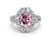 Large Accent Halo Engagement Ring Setting for Fancy Pink Oval Center with Pave Split Shank and Prong Head in Sterling Silver