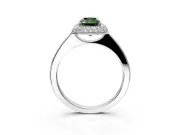 Halo Engagement Ring Setting for Fancy Green Radiant Cut Center with Plain Tapered Band and Prong Head in White Gold