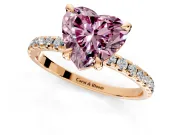 Solitaire Engagement Ring Setting for Fancy Pink Heart-Shaped Center with Fine Pave Narrow Band and Prong Head in Rose Gold