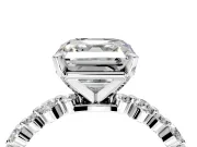 Solitaire Engagement Ring Setting for Asscher Cut Center with Alternating Size Accents and Prong Head in Platinum