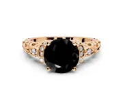 Solitaire Engagement Ring Setting for Fancy Black Round Cut Center with Filigree Band and Prong Head in Rose Gold