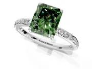 Solitaire Engagement Ring Setting for Fancy Green Radiant Cut Center with Fine Pave Band and Prong Head in Sterling Silver