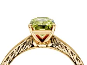 Solitaire Engagement Ring Setting for Fancy Yellow Emerald Cut Center with Engraved Milgrain Band and Prong Head in Yellow Gold