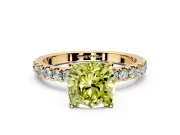 Open Basket Engagement Ring Setting for Fancy Yellow Cushion Cut Center with Pave Band and Prong Head in Yellow Gold
