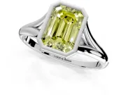 Solitaire Engagement Ring Setting for Fancy Yellow Emerald Cut Center with V Split Shank and Bezel Head in Platinum