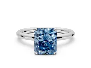 Hidden Halo Engagement Ring Setting for Fancy Blue Radiant Cut Center with Thin Rounded Band and Prong Head in Sterling Silver