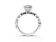 Solitaire Engagement Ring Setting for Princess Cut Center with Beaded Bezel Station Band and Prong Head in Platinum