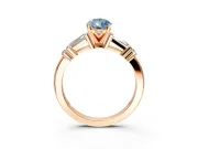 Bar-Set Engagement Ring Setting for Fancy Blue Pear-Shaped Center with Tapered Baguette Accents and Prong Head in Rose Gold