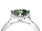 Floral Engagement Ring Setting for Fancy Green Round Cut Center with Pave Band and Floral Prong Head in Sterling Silver