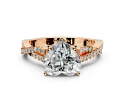 Solitaire Engagement Ring Setting for Heart-Shaped Center with Twisted Pave Split Shank and Prong Head in Rose Gold