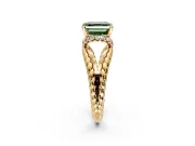 Halo Engagement Ring Setting for Fancy Green Asscher Cut Center with Rope Twist Split Shank and Prong Head in Yellow Gold