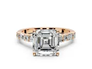 Baguette Engagement Ring Setting for Asscher Cut Center with Alternating Bar-Set Band and Prong Head in Rose Gold