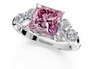 Cluster Engagement Ring Setting for Fancy Pink Princess Cut Center with Round Cut Accent Frame and Prong Head in Platinum