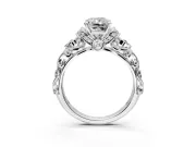 Solitaire Engagement Ring Setting for Radiant Cut Center with Filigree Band and Prong Head in Platinum