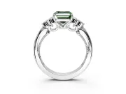 Cluster Engagement Ring Setting for Fancy Green Asscher Cut Center with Bezel Accent Clusters and Prong Head in Platinum