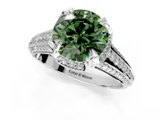 Solitaire Engagement Ring Setting for Fancy Green Round Cut Center with Accented Split Shank and Prong Head in Platinum