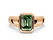 Solitaire Engagement Ring Setting for Fancy Green Emerald Cut Center with Wide Band and Bezel Head in Rose Gold