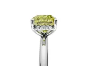 Hidden Halo Engagement Ring Setting for Fancy Yellow Cushion Cut Center with Thin Round-Wire Band and Prong Head in White Gold