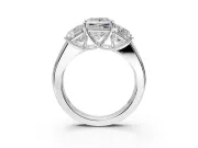 3 Stone Engagement Ring Setting for Princess Cut Center with Raised Basket Heads and Prong Head in Platinum