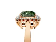 Starburst Halo Engagement Ring Setting for Fancy Green Cushion Cut Center with Flat Cathedral Band and Prong Head in Rose Gold