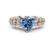 Cluster Engagement Ring Setting for Fancy Blue Heart-Shaped Center with 2-Row Shoulder Clusters and Prong Head in Rose Gold