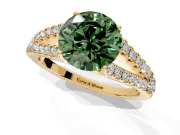 Solitaire Engagement Ring Setting for Fancy Green Round Cut Center with Pave Split Shank and Prong Head in Yellow Gold