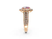 Large Accent Halo Engagement Ring Setting for Fancy Pink Oval Center with Pave Split Shank and Prong Head in Rose Gold