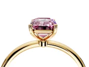 Solitaire Engagement Ring Setting for Fancy Pink Emerald Cut Center with Straight Thin Band and Prong Head in Yellow Gold