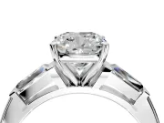 3 Stone Engagement Ring Setting for Cushion Cut Center with Tapered Baguettes, Plain Band and Prong Head in Sterling Silver