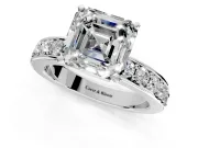 Solitaire Engagement Ring Setting for Asscher Cut Center with Channel-Set Accents and Prong Head in Platinum