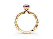 Solitaire Engagement Ring Setting for Fancy Pink Emerald Cut Center with Marquise Panel Band and Prong Head in Yellow Gold