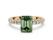 Solitaire Engagement Ring Setting for Fancy Green Emerald Cut Center with Large Accent Band and Prong Head in Yellow Gold