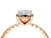 Solitaire Engagement Ring Setting for Emerald Cut Center with Fine Pave Narrow Band and Prong Head in Rose Gold
