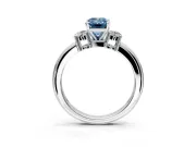 3 Stone Engagement Ring Setting for Fancy Blue Emerald Cut Center with Wide Plain Band and Prong Head in White Gold