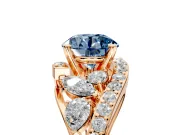 Halo Engagement Ring Setting for Fancy Blue Round Cut Center with Marquise and Pave Bypass Band and Prong Head in Rose Gold